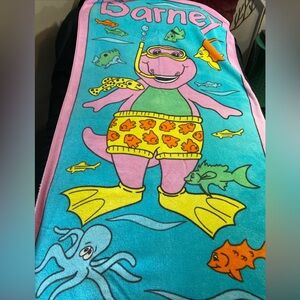 Vintage 1992 Barney Snorkel Swimming Beach Towel Fish Ocean Lyons Group 90s